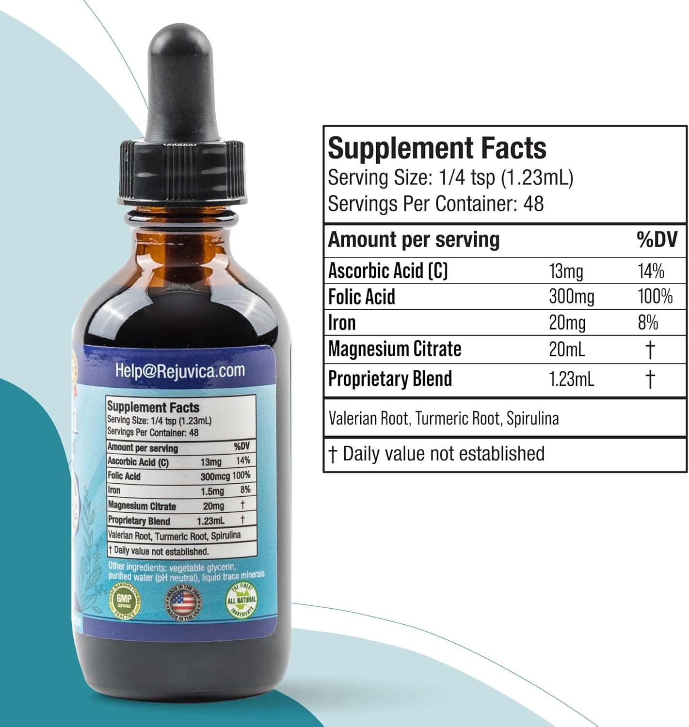 Liquid Leg Support Supplement with Vitamin C, Iron, Valerian, Turmeric, Magnesium - Rejuvica Health Restavin for Enhanced Absorption