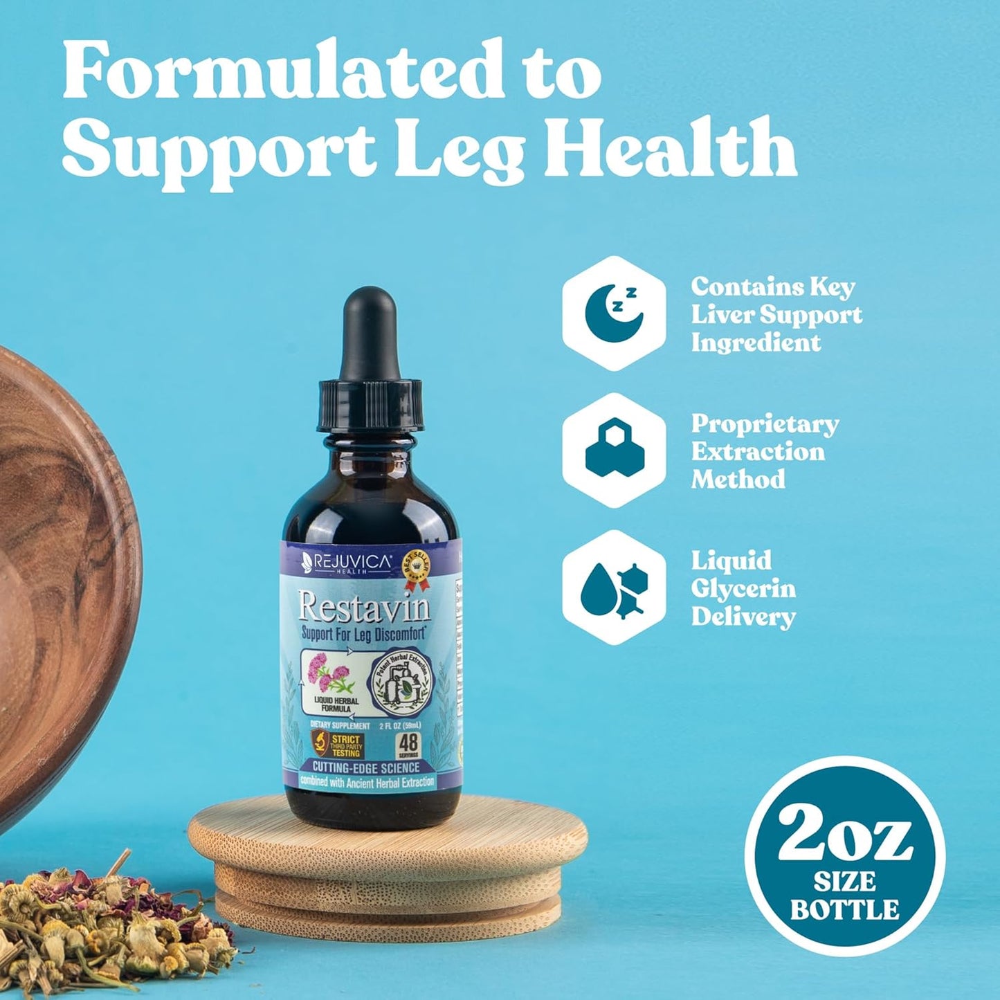 Liquid Leg Support Supplement with Vitamin C, Iron, Valerian, Turmeric, Magnesium - Rejuvica Health Restavin for Enhanced Absorption