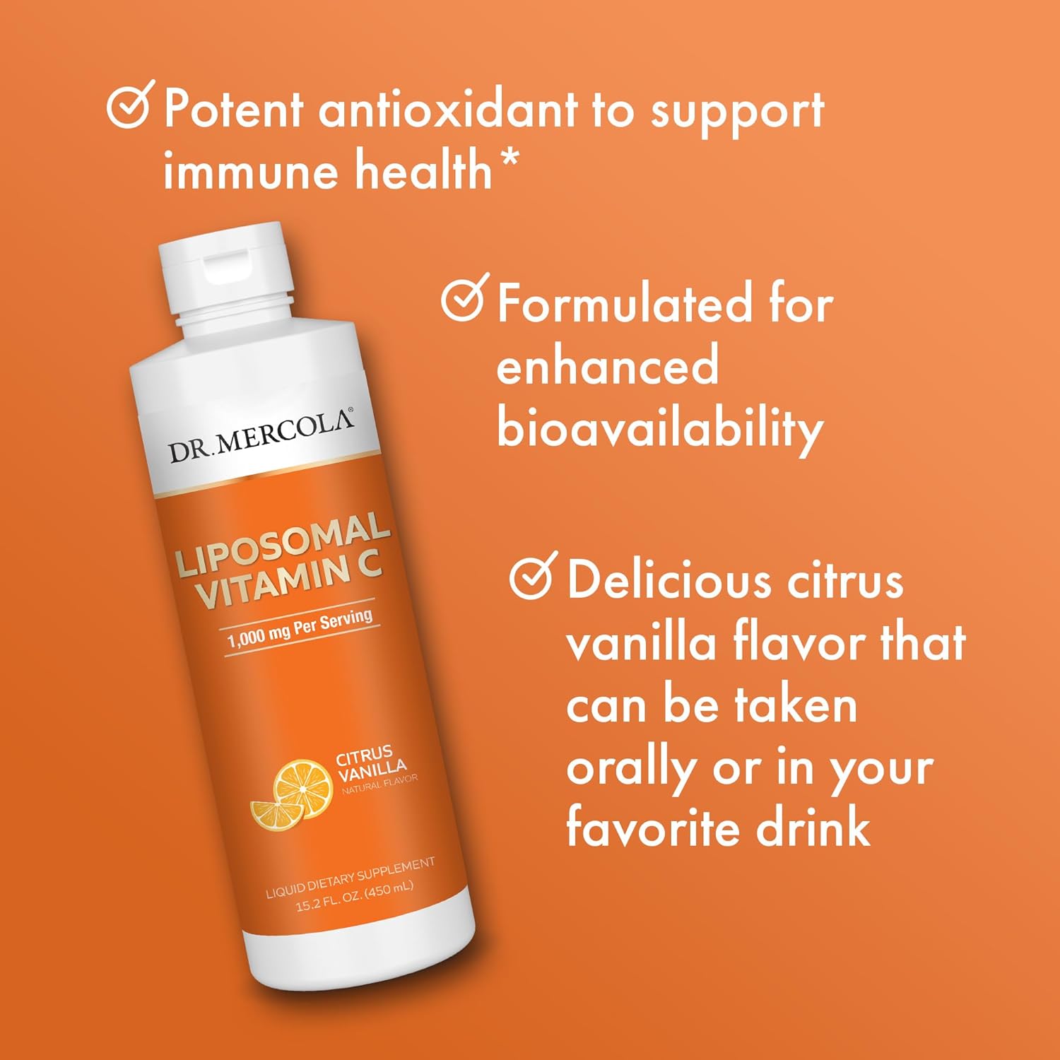Liquid Liposomal Vitamin C by Dr. Mercola - 15.20 Fl. Oz. (450 mL), 30 Servings - Non-GMO Dietary Supplement, Potent Antioxidant & Essential Nutrient