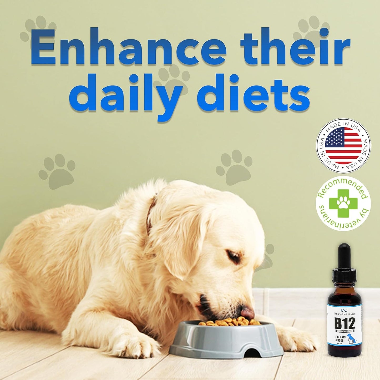 Liquid Methyl B12 Vitamin for Dogs and Cats - Vet Formulated for Infinite Health - USA Made for Energy, Appetite, and Mood Boost