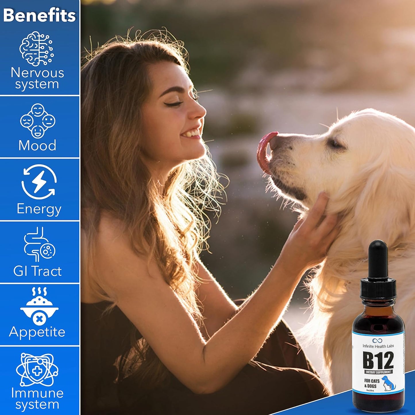 Liquid Methyl B12 Vitamin for Dogs and Cats - Vet Formulated for Infinite Health - USA Made for Energy, Appetite, and Mood Boost