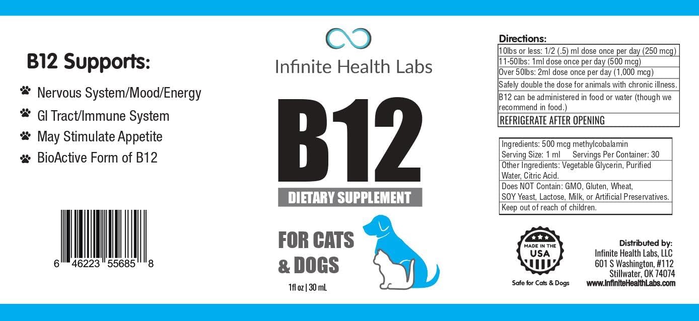 Liquid Methyl B12 Vitamin for Dogs and Cats - Vet Formulated for Infinite Health - USA Made for Energy, Appetite, and Mood Boost