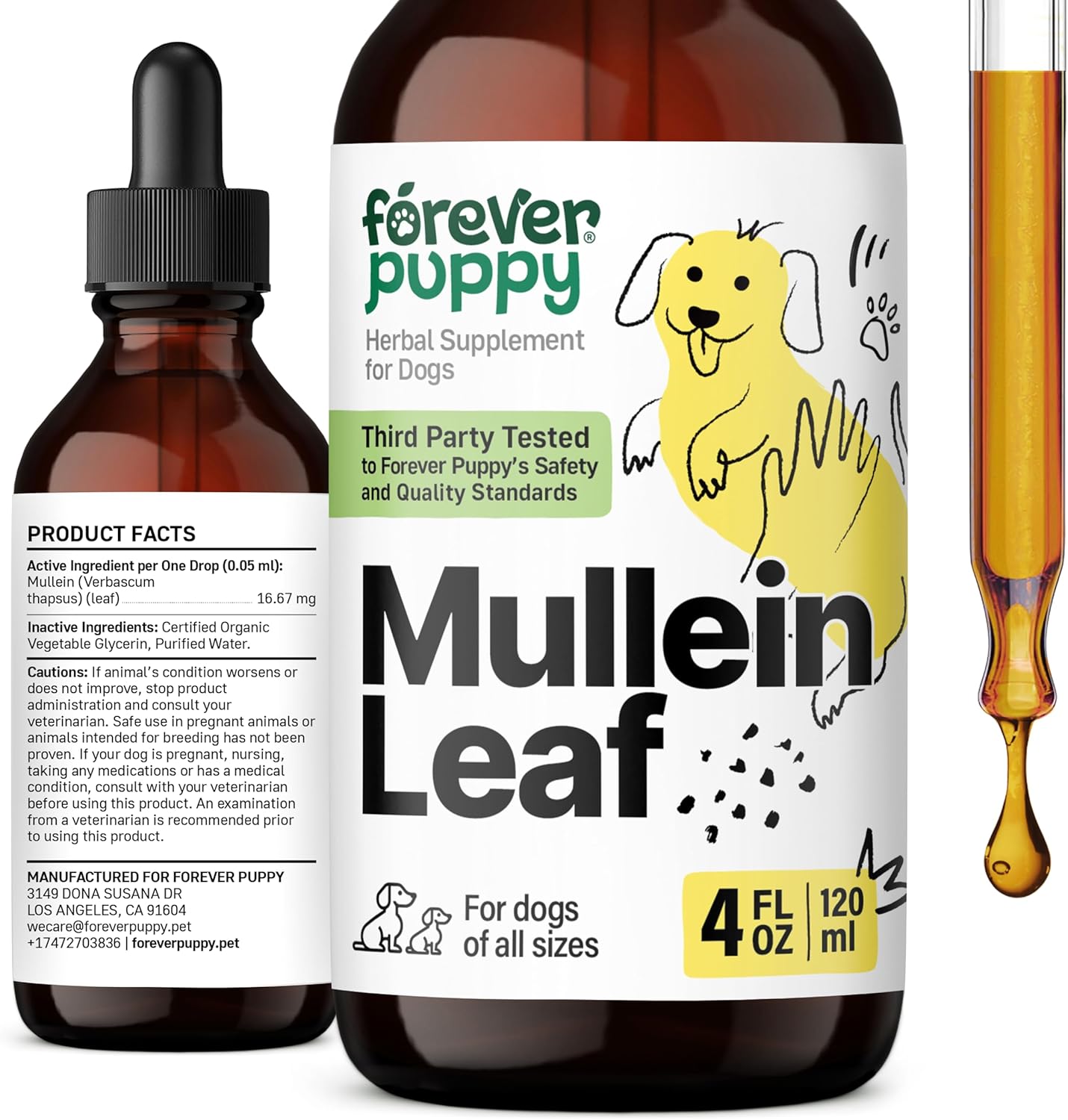 Liquid Mullein Leaf Drops for Dogs - Respiratory Support Supplement - Natural Lung Health for Dogs - All Breeds and Sizes - 4 oz Bottle