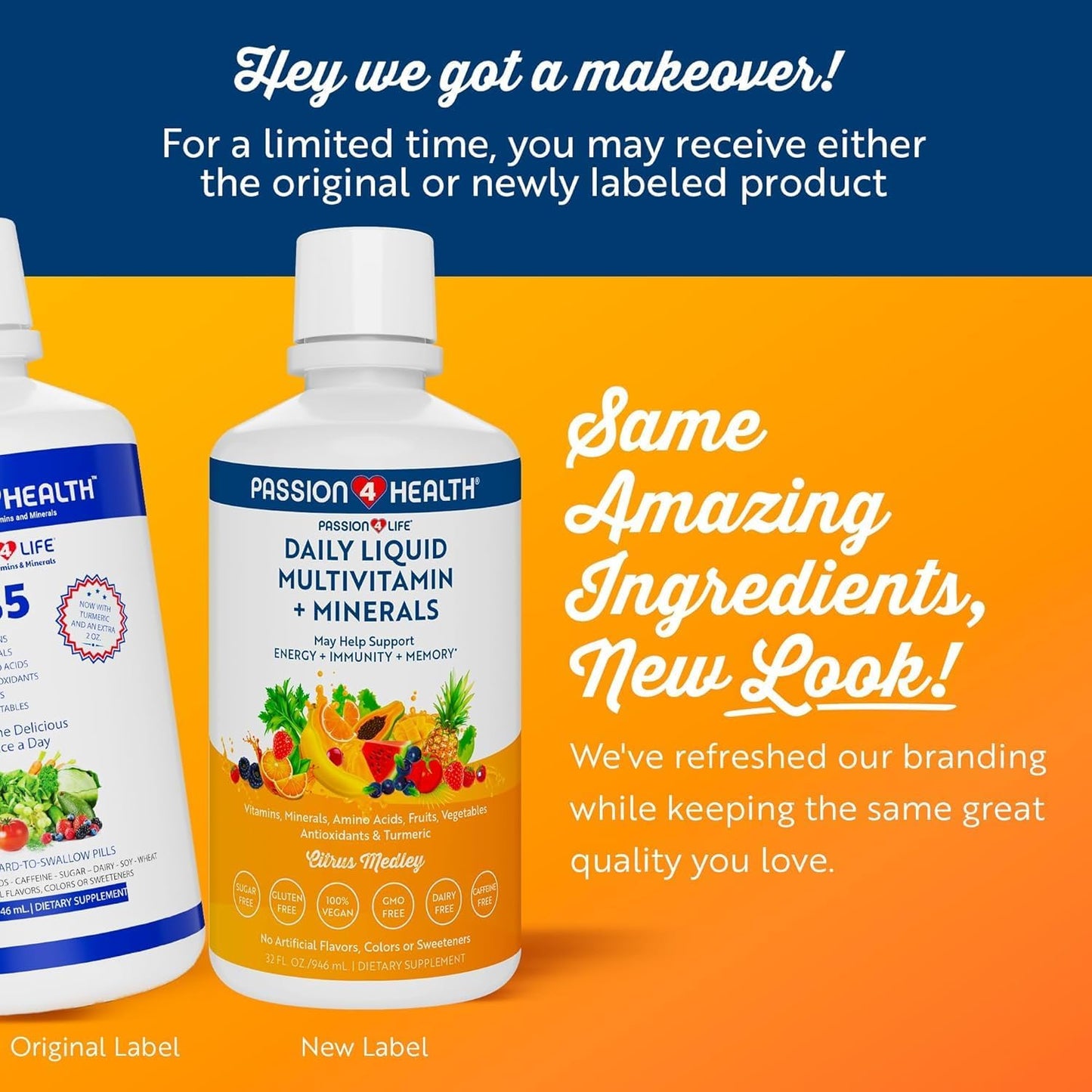 Liquid Multivitamin with Trace Minerals, Amino Acids, Turmeric - Non-GMO for Adults, Men, Women, Teens, Kids - Soy & Dairy Free