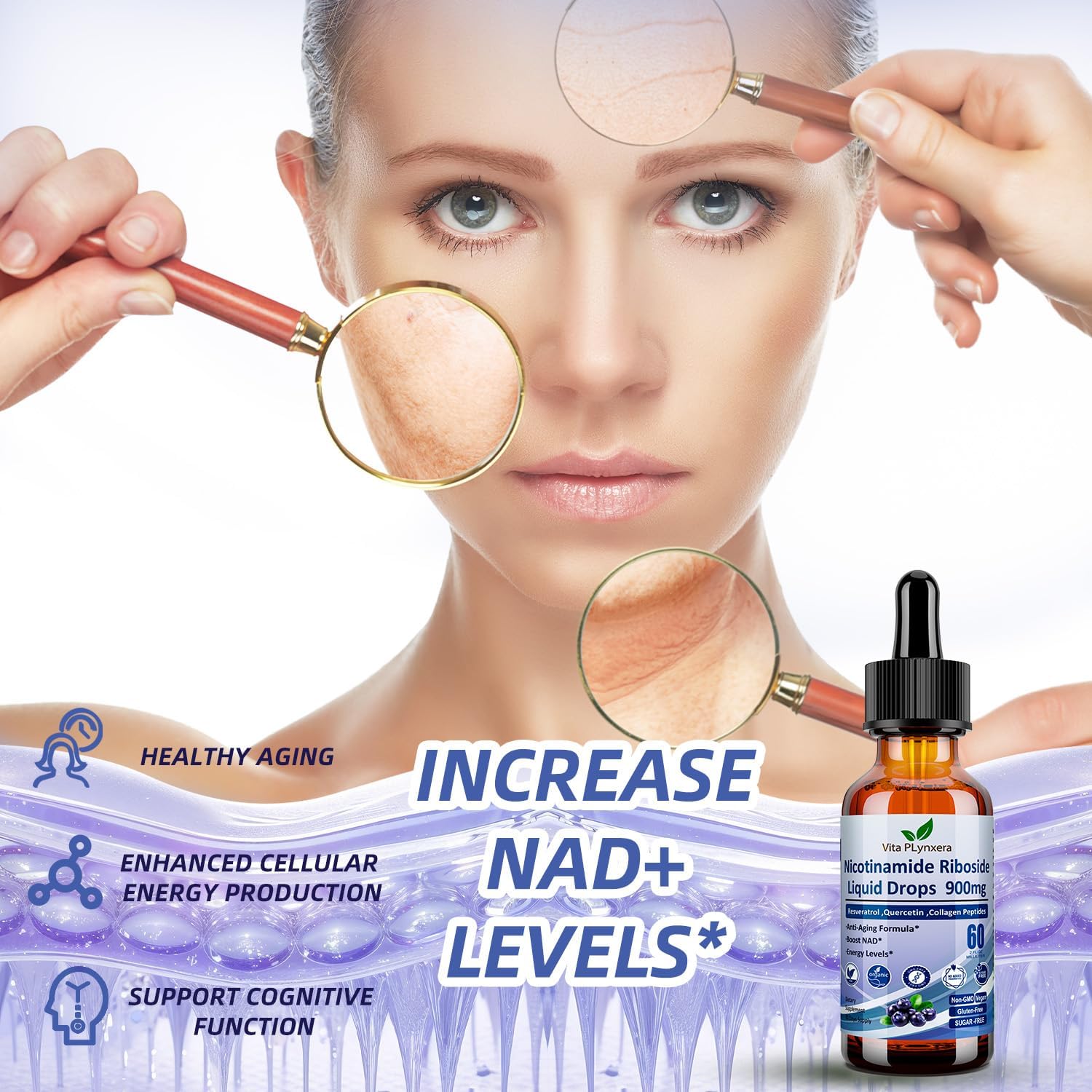 Liquid NAD Plus Supplement NR900 with Resveratrol and Quercetin for Anti-Aging and Energy Boost