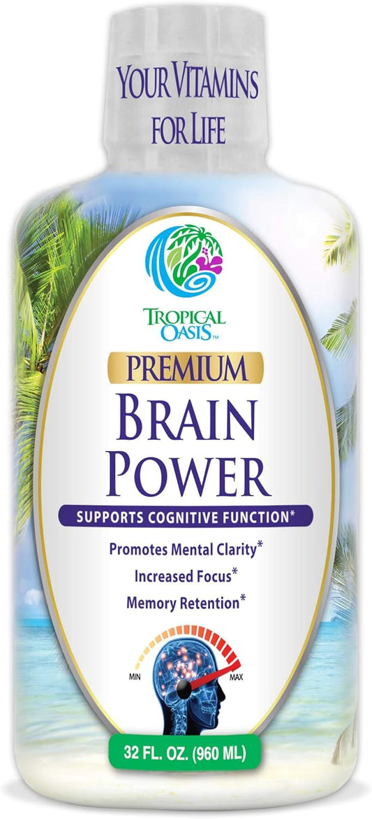 Liquid Nootropic Brain Supplement for Mental Clarity, Focus, and Memory - Tropical Oasis - 32 Servings