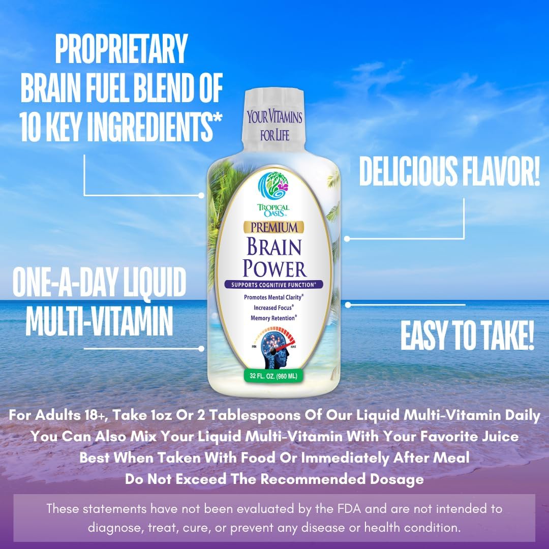 Liquid Nootropic Brain Supplement for Mental Clarity, Focus, and Memory - Tropical Oasis - 32 Servings