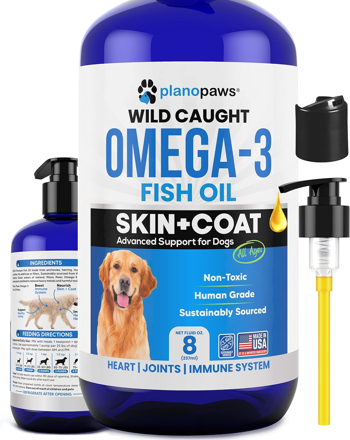 Liquid Omega 3 Fish Oil for Dogs - Premium Dog Supplement for Healthy Skin, Coat, and Joints - Supports Heart and Brain Health - Reduces Shedding and Itching - Alternative to Salmon Oil