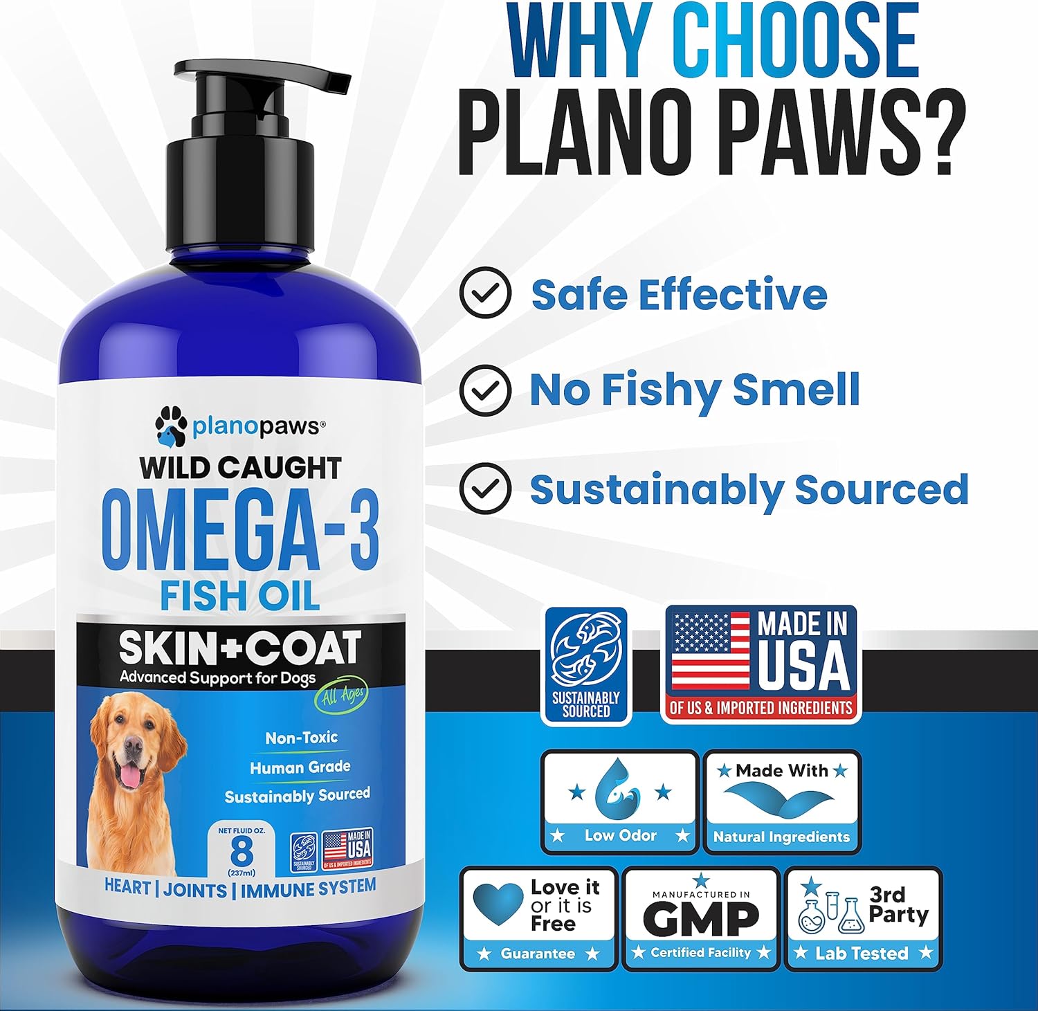 Liquid Omega 3 Fish Oil for Dogs - Premium Dog Supplement for Healthy Skin, Coat, and Joints - Supports Heart and Brain Health - Reduces Shedding and Itching - Alternative to Salmon Oil