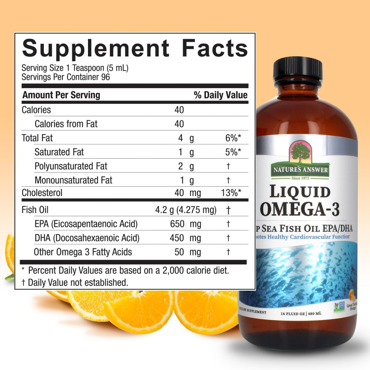 Liquid Omega-3 Fish Oil Supplement | Rich in EPA/DHA for Heart Health | 16oz Bottle | Preservative-Free & Gluten-Free