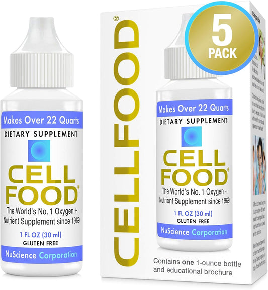 Liquid Oxygen Supplement - Cellfood Oxygen Boost 1 fl oz, 5 Pack - Supports Lymphatic Drainage, Altitude Sickness, Jet Lag, Fatigue, Headaches, Hangovers & Energy - Gluten Free, Kosher Certified