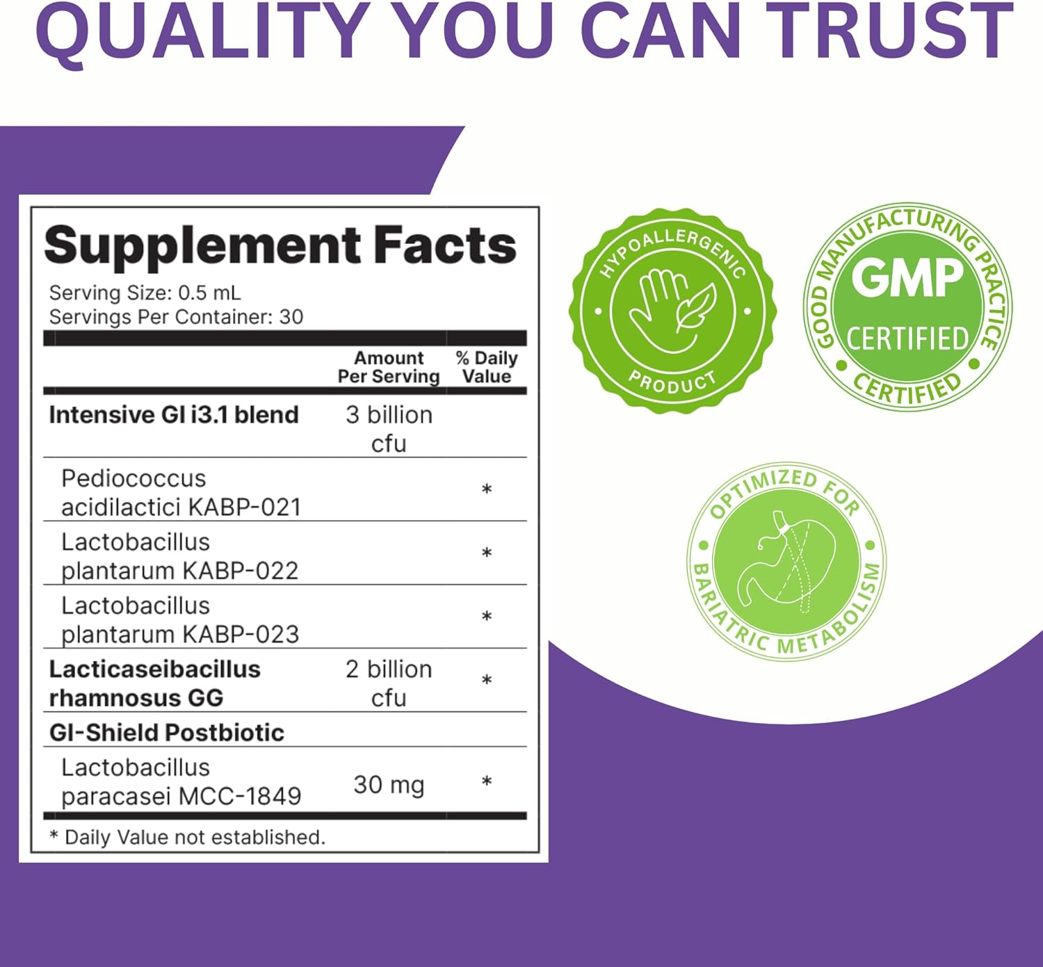 Liquid Probiotic & Postbiotic Formula for Bariatric Patients - Essential for Digestive Health & Immunity - Low Volume Dose, 15mL