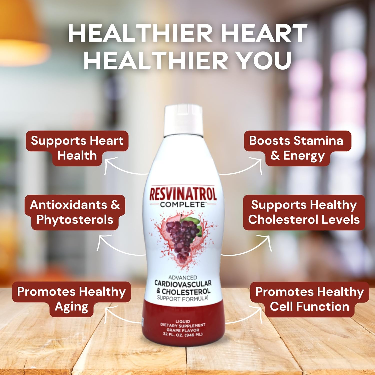 Liquid Resveratrol Supplement for Cardiovascular Support - 32 Fl. Oz. Advanced Formula for Healthy Aging, Heart Health, and Energy