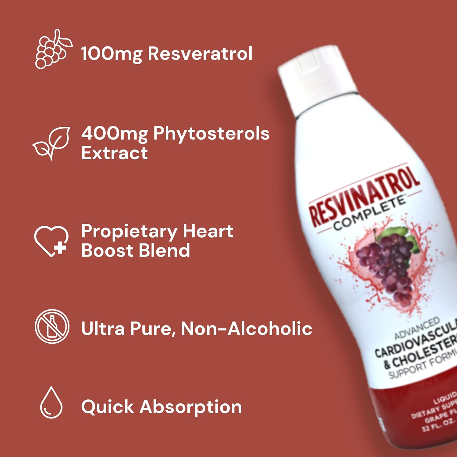 Liquid Resveratrol Supplement for Cardiovascular Support - 32 Fl. Oz. Advanced Formula for Healthy Aging, Heart Health, and Energy