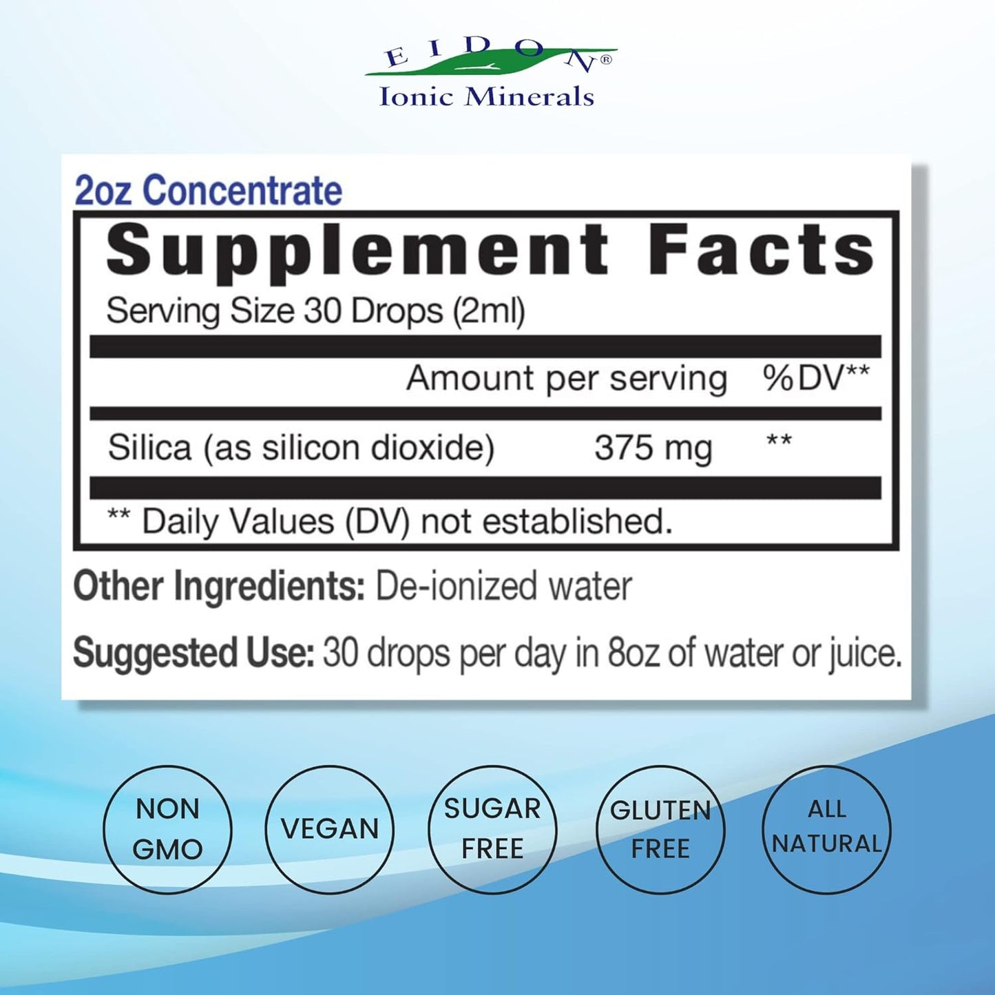 Liquid Silica Mineral Concentrate - Supports Hair, Skin, Nails, Collagen Production, Joint & Bone Health - 2 oz