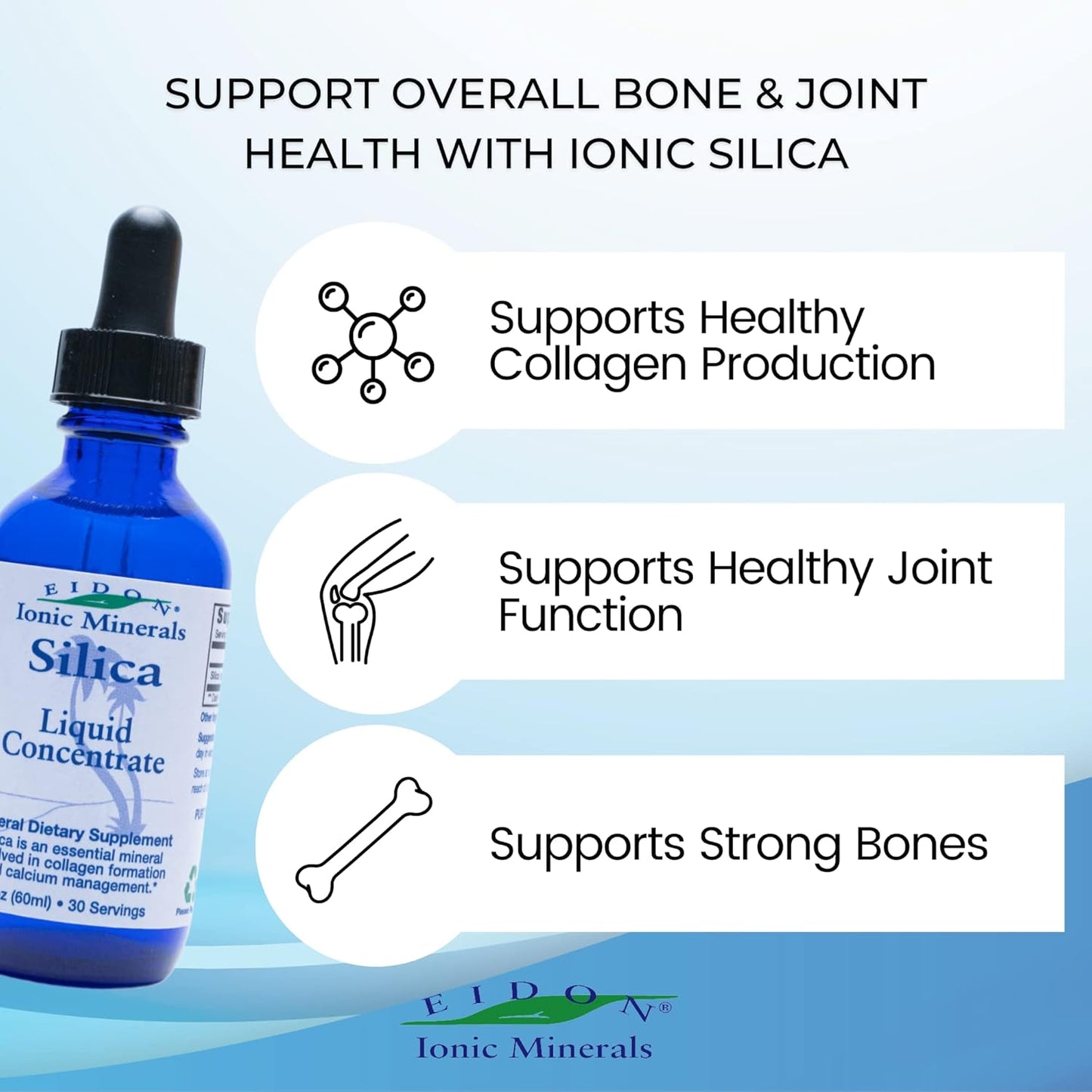 Liquid Silica Mineral Concentrate - Supports Hair, Skin, Nails, Collagen Production, Joint & Bone Health - 2 oz
