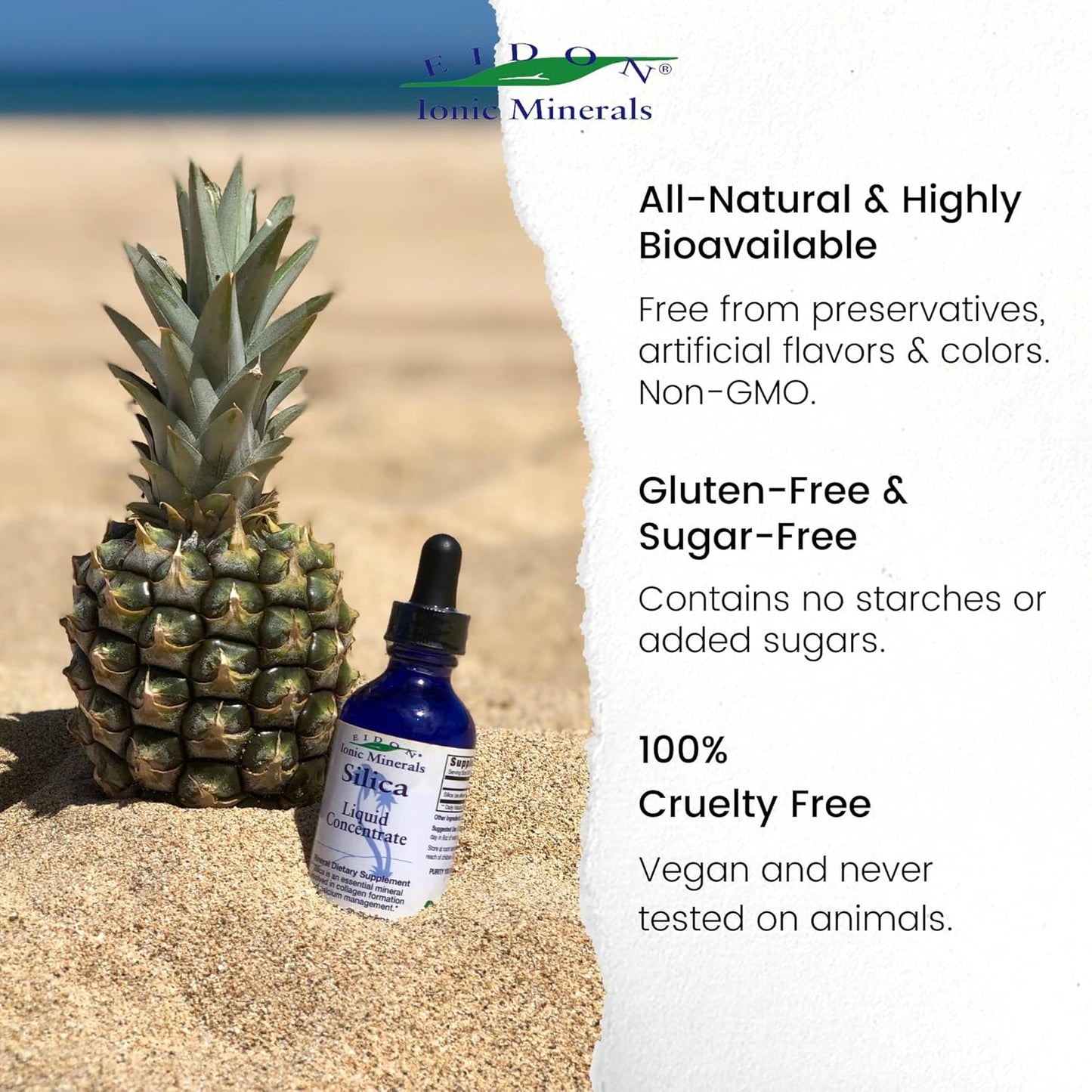 Liquid Silica Mineral Concentrate - Supports Hair, Skin, Nails, Collagen Production, Joint & Bone Health - 2 oz