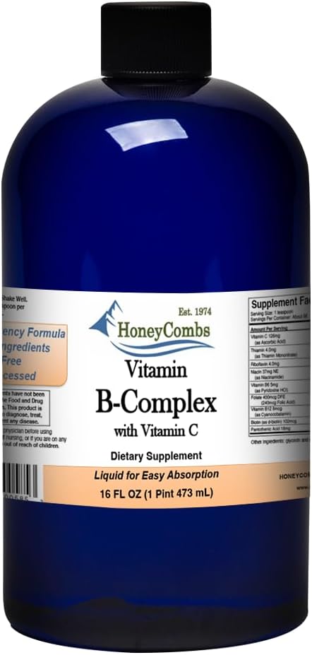 Liquid Super B Complex Vitamins with Vitamin C - Alcohol-Free Supplement - 16 Fl Oz