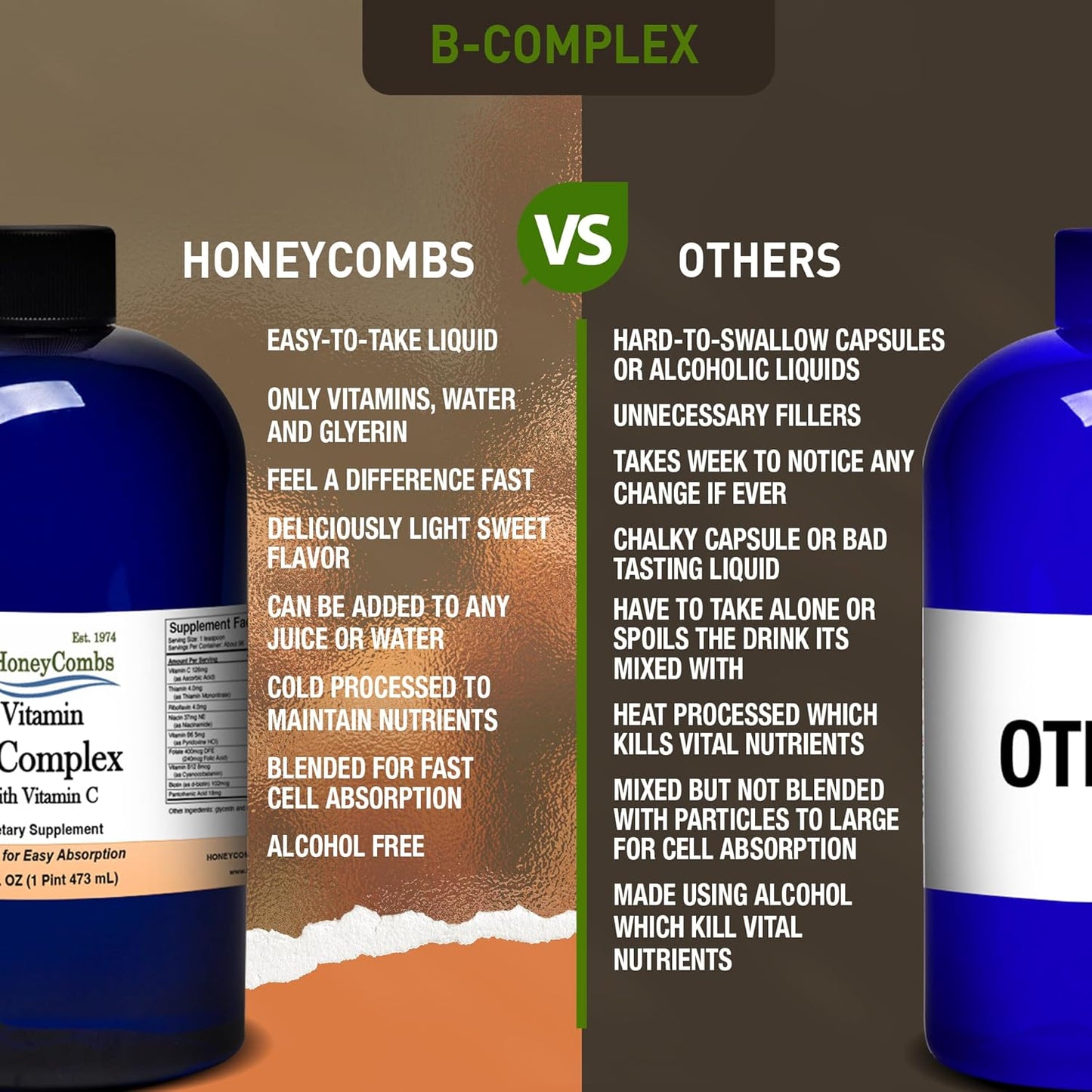 Liquid Super B Complex Vitamins with Vitamin C - Alcohol-Free Supplement - 16 Fl Oz