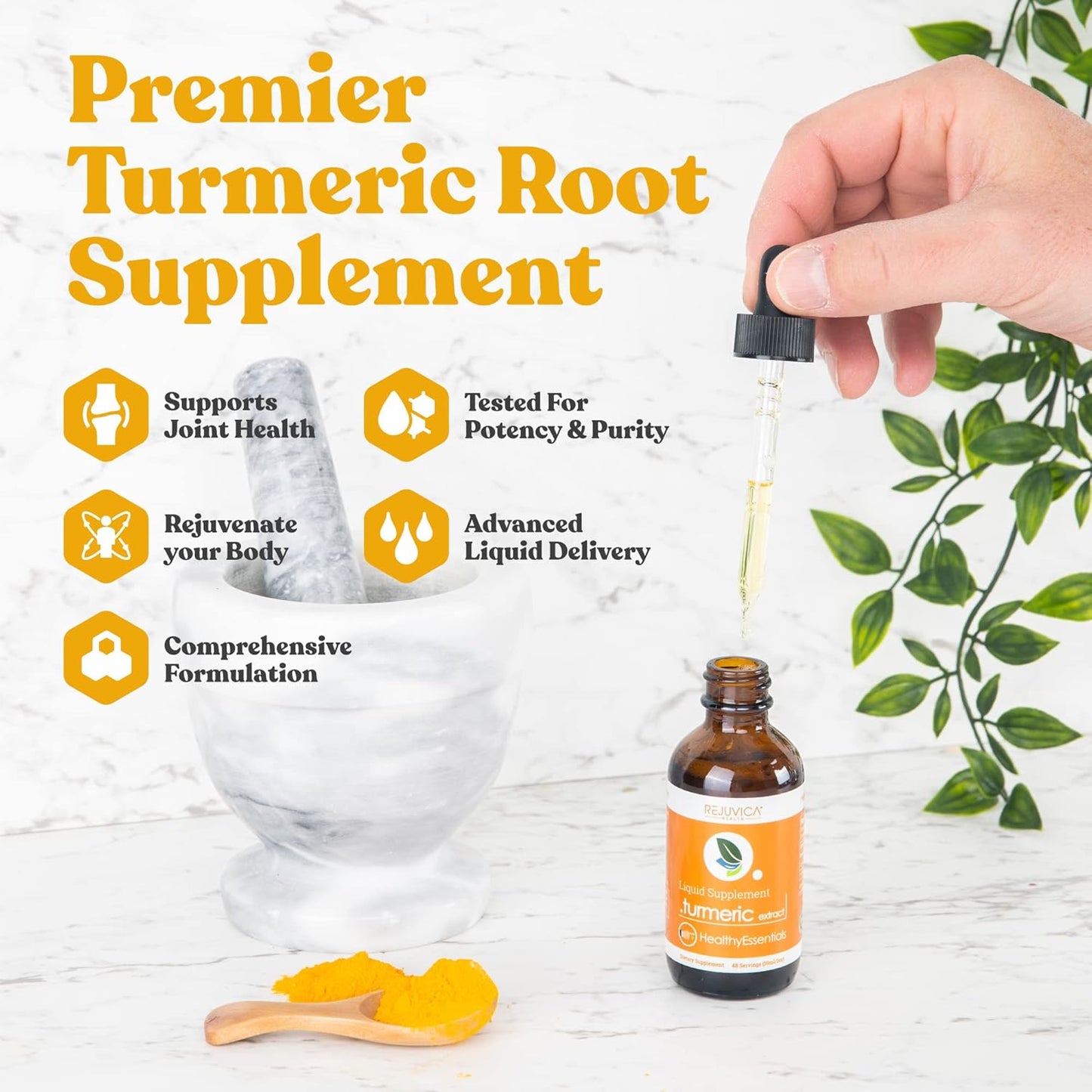 Liquid Turmeric Root Extract with Curcumin for Joint Health - Rejuvica Health Essential Turmeric Formula for Better Absorption