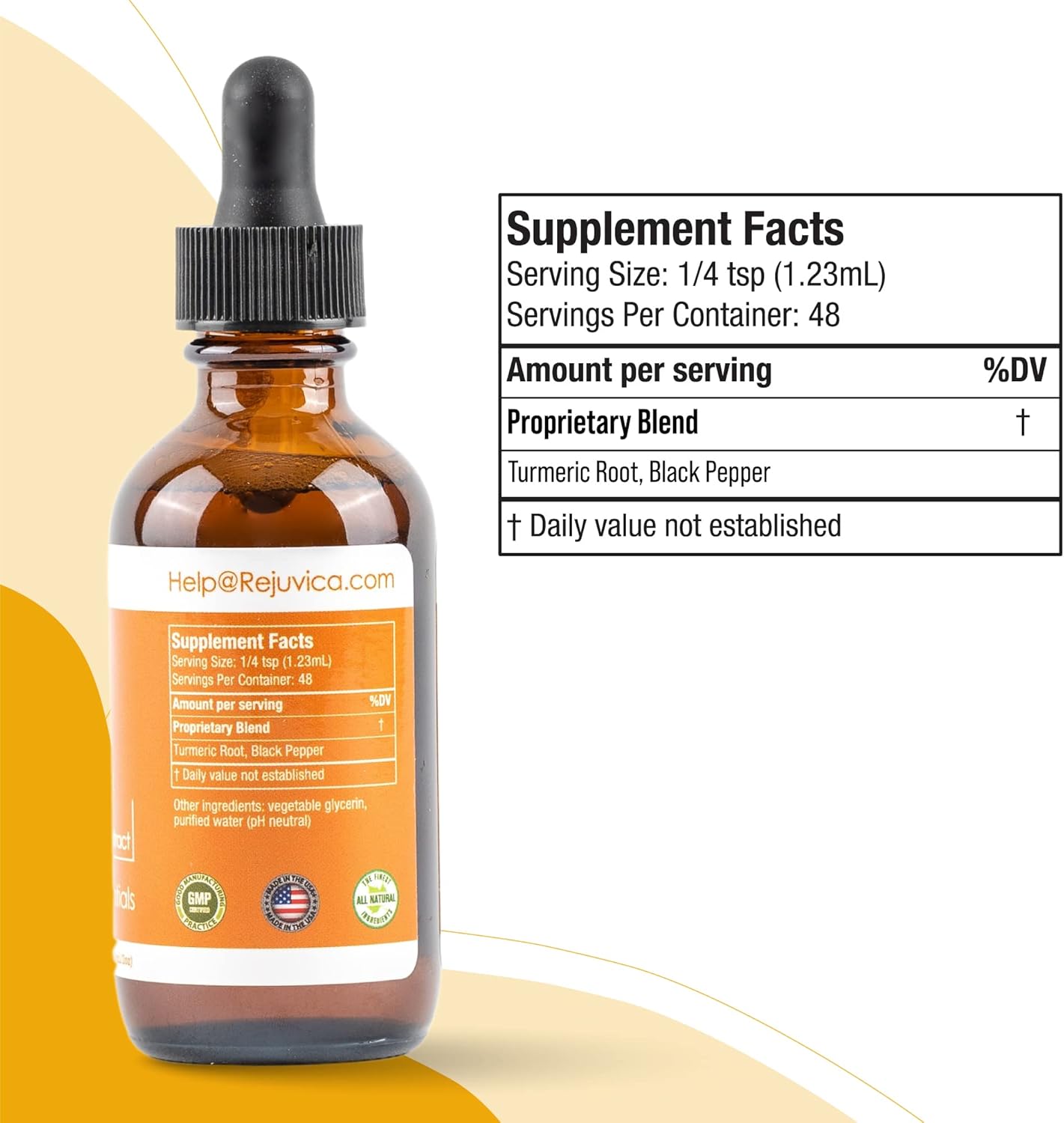 Liquid Turmeric Root Extract with Curcumin for Joint Health - Rejuvica Health Essential Turmeric Formula for Better Absorption
