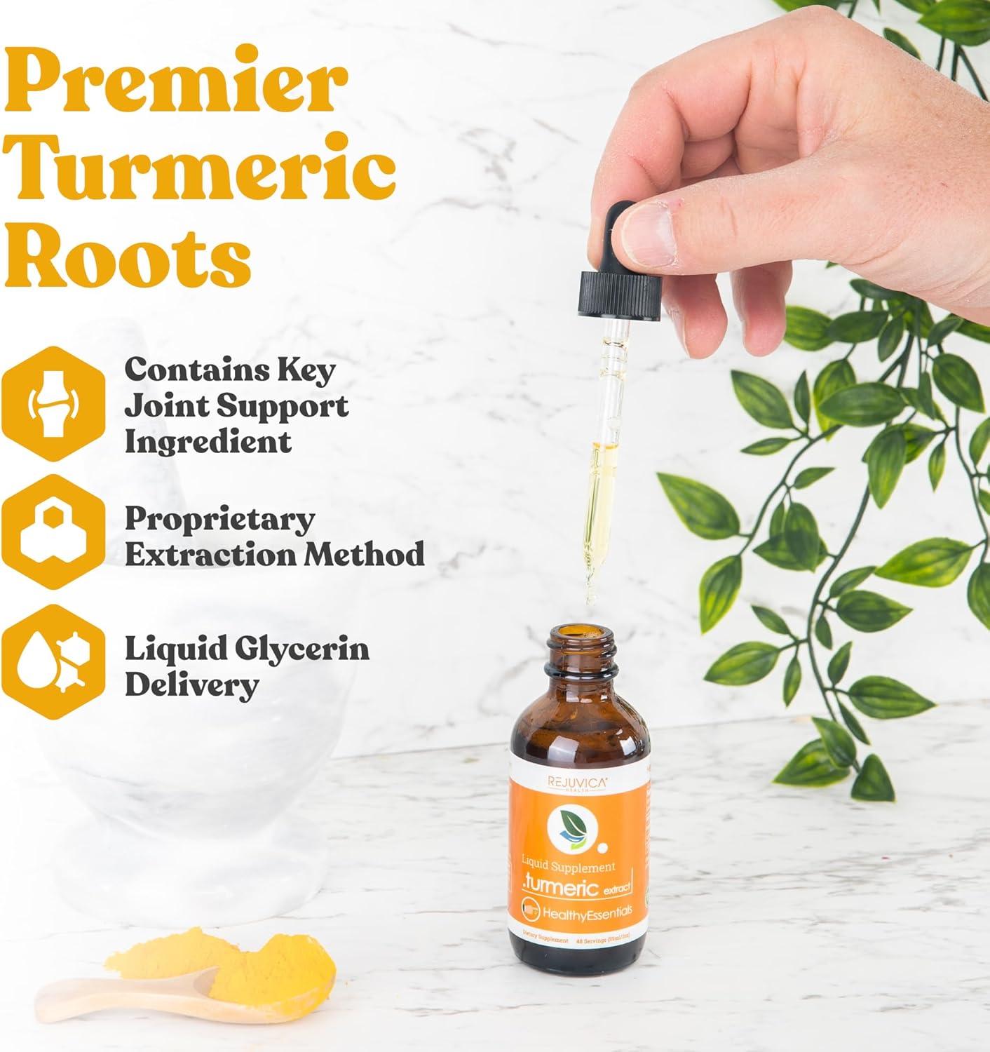 Liquid Turmeric Root Extract with Curcumin for Joint Health - Rejuvica Health Essential Turmeric Formula for Better Absorption