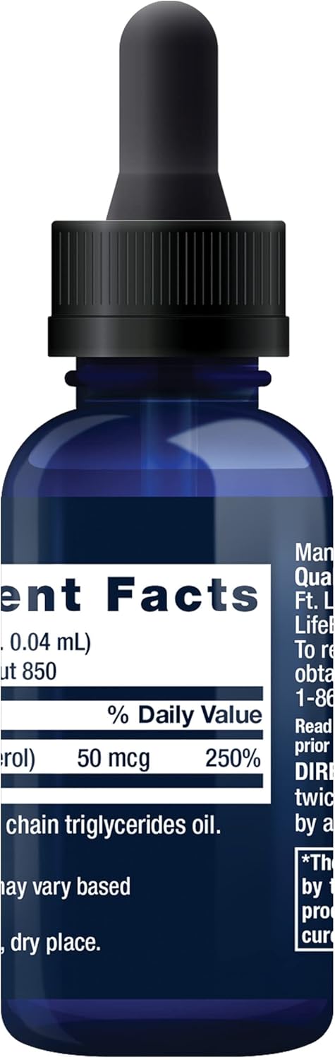 Liquid Vitamin D3 50 mcg (2000 IU) for Immune System and Bone Health - Unflavored, Gluten-Free, Non-GMO - 29.57 ml Bottle