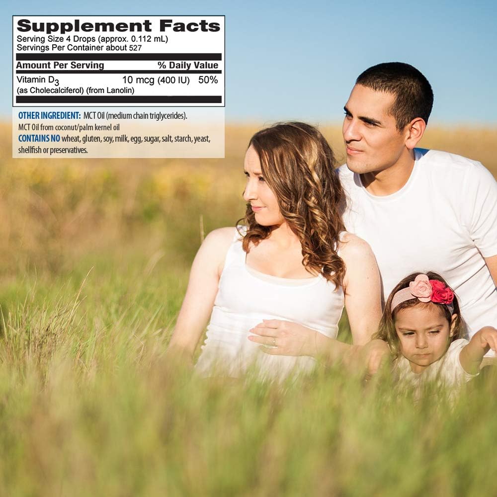 Liquid Vitamin D3 Drops for Babies, Children, and Adults - Easy Dose Dropper - 2 oz Supply by Natural Health Goodies