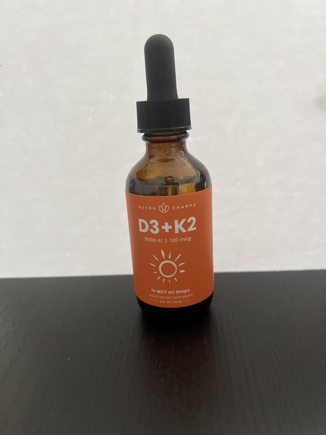 Liquid Vitamin D3 K2 Drops - 5000 IU with MK7 for Kids, Bone and Heart Health - MCT Oil for Absorption
