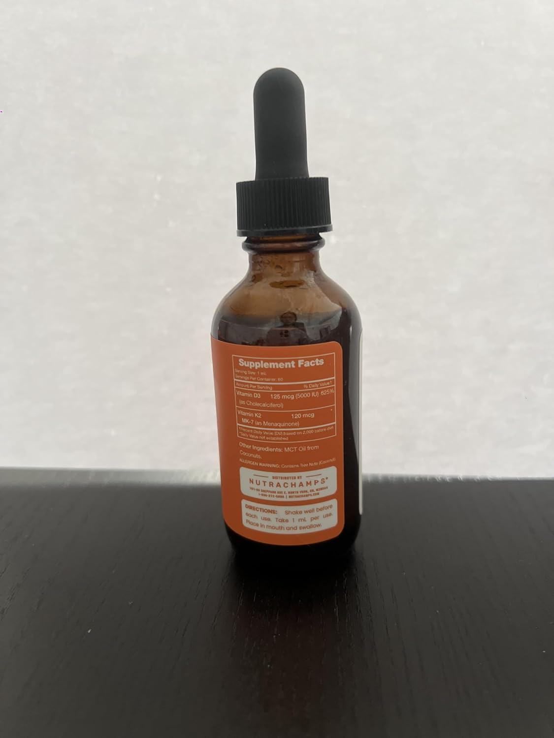 Liquid Vitamin D3 K2 Drops - 5000 IU with MK7 for Kids, Bone and Heart Health - MCT Oil for Absorption