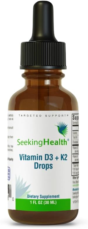 Liquid Vitamin D3 + K2 Drops for Immune & Bone Health - Supports Calcium Absorption & Blood Circulation - 1 oz