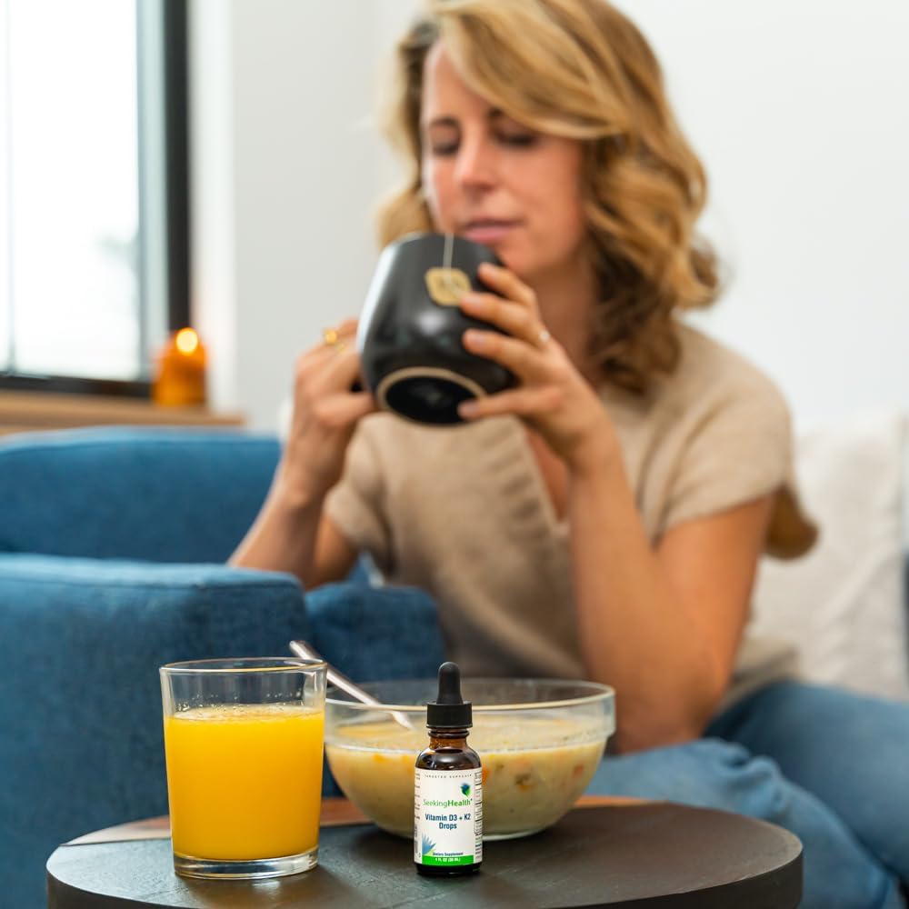 Liquid Vitamin D3 + K2 Drops for Immune & Bone Health - Supports Calcium Absorption & Blood Circulation - 1 oz