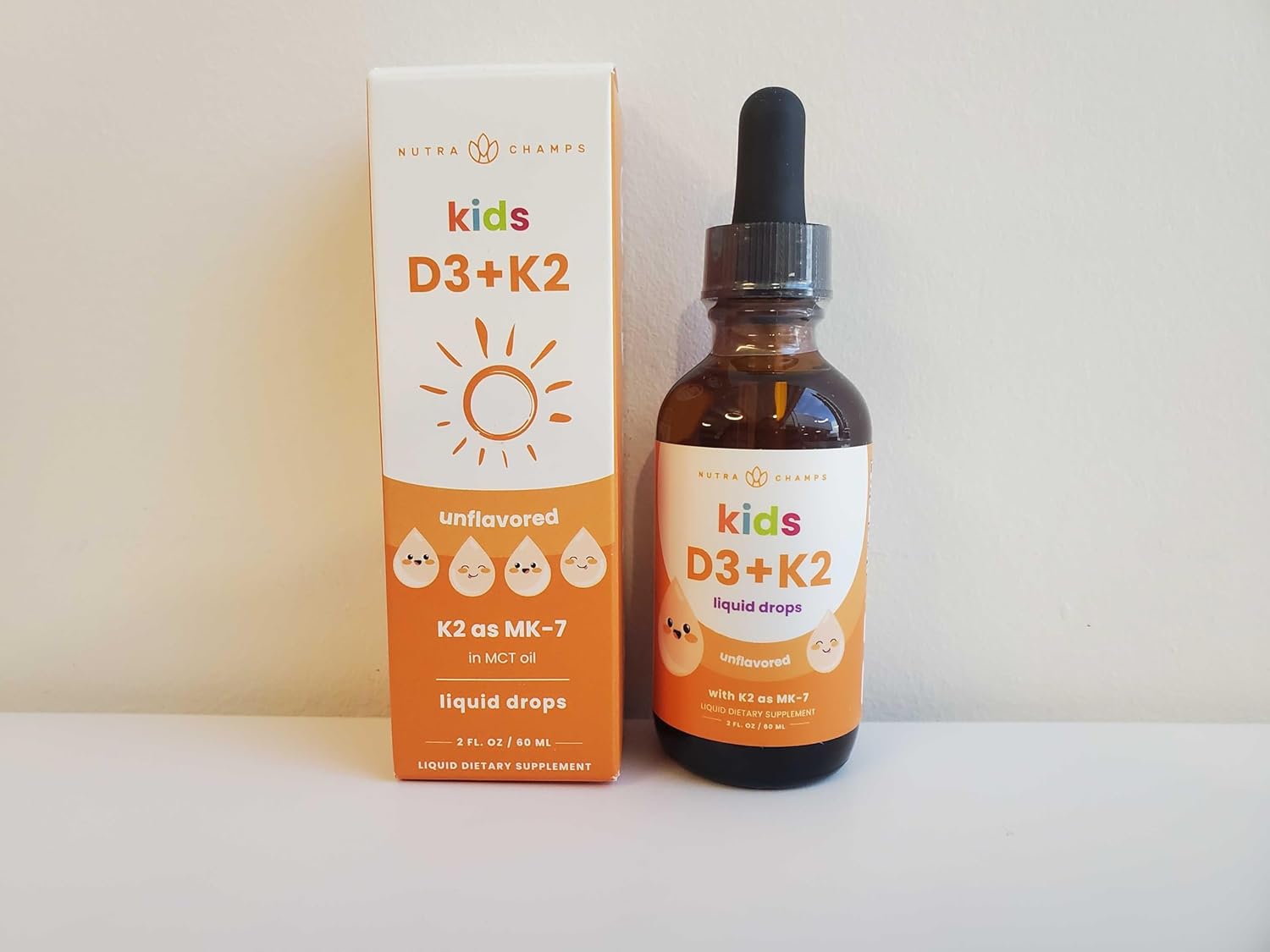 Liquid Vitamin D3 & K2 Drops for Kids - 1000 IU, Sugar-Free Supplement, Supports Healthy Bones, Heart, & Immune System - 300 Servings