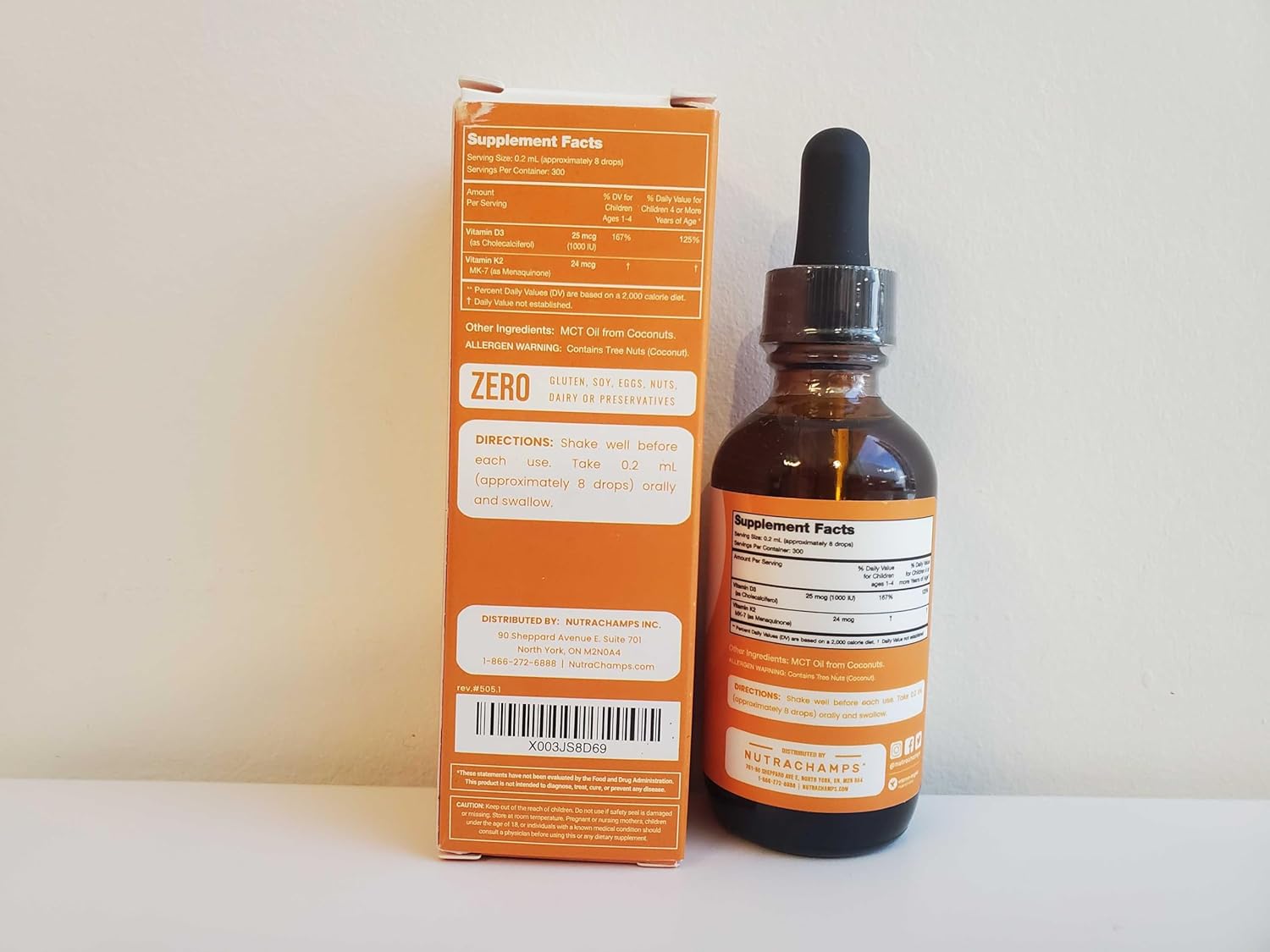 Liquid Vitamin D3 & K2 Drops for Kids - 1000 IU, Sugar-Free Supplement, Supports Healthy Bones, Heart, & Immune System - 300 Servings