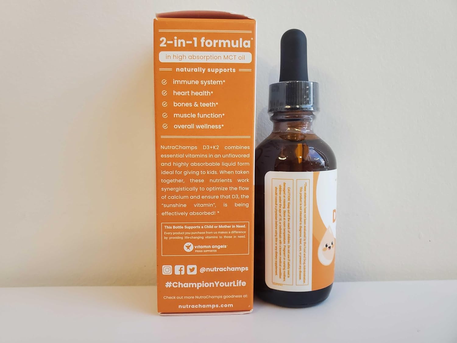 Liquid Vitamin D3 & K2 Drops for Kids - 1000 IU, Sugar-Free Supplement, Supports Healthy Bones, Heart, & Immune System - 300 Servings