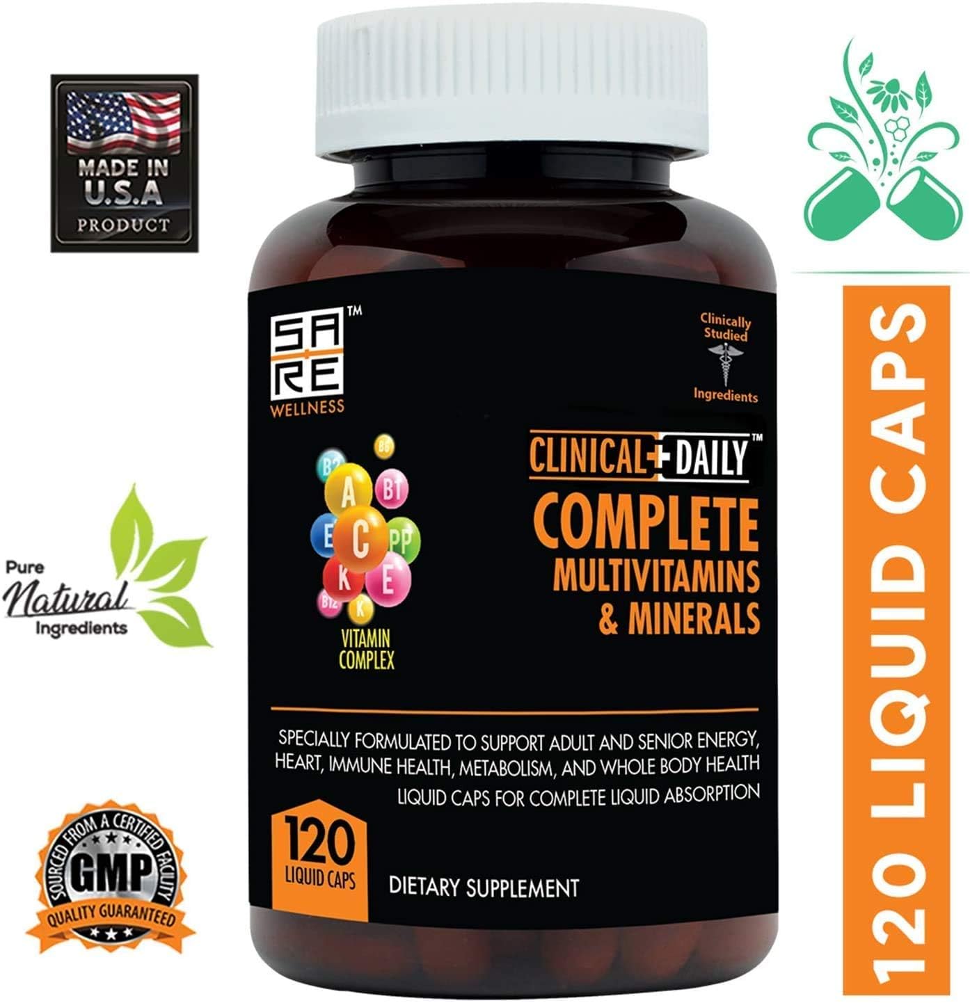 Liquid Whole Food Multivitamin Supplement for Women & Men - Enhanced Absorption! 42 Superfood Fruits & Vegetables - 120 Capsules for All Ages