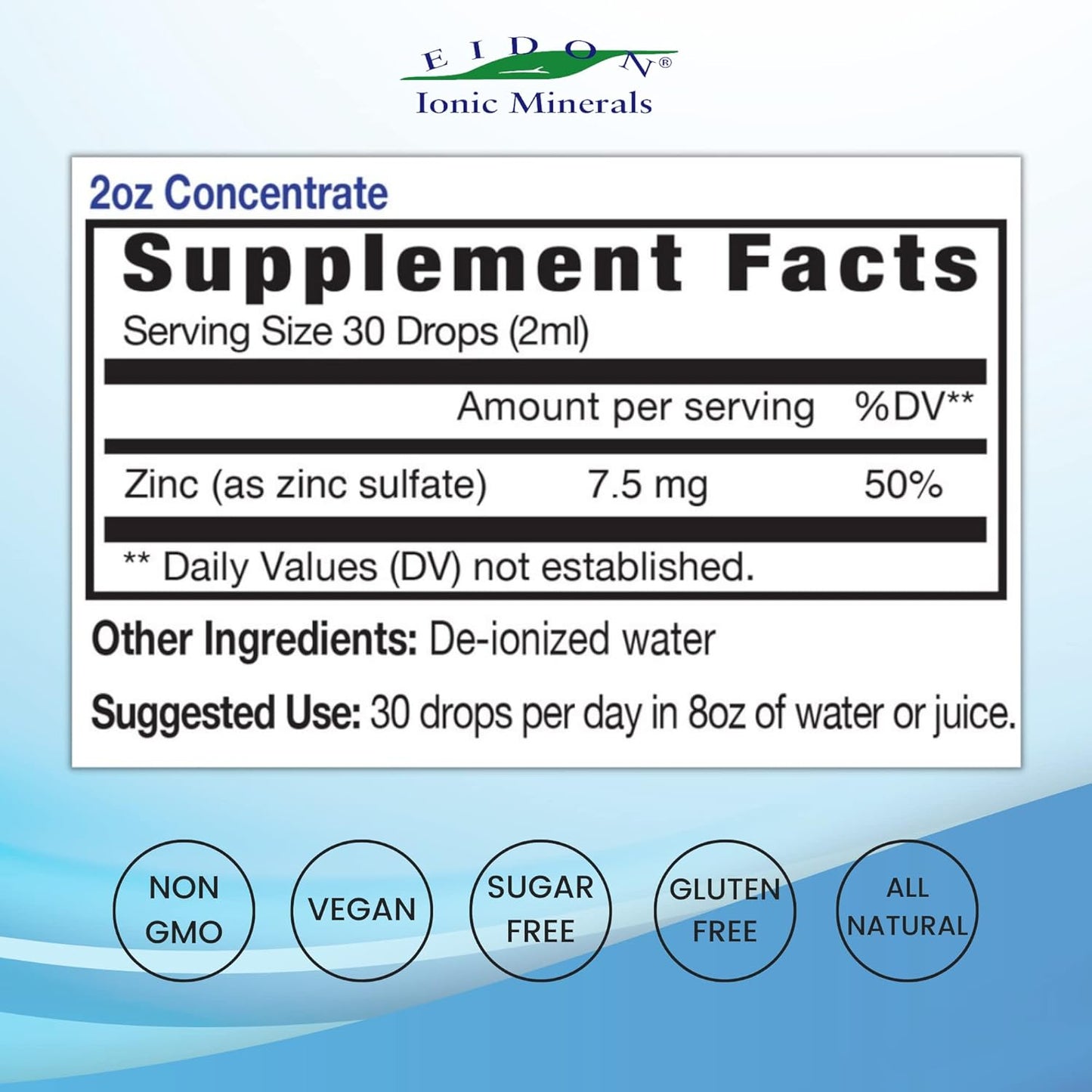 Liquid Zinc Concentrate Drops - Immune Support for Adults & Kids - Hair, Skin, Liver, Kidney Health - Stress Relief - 2 oz