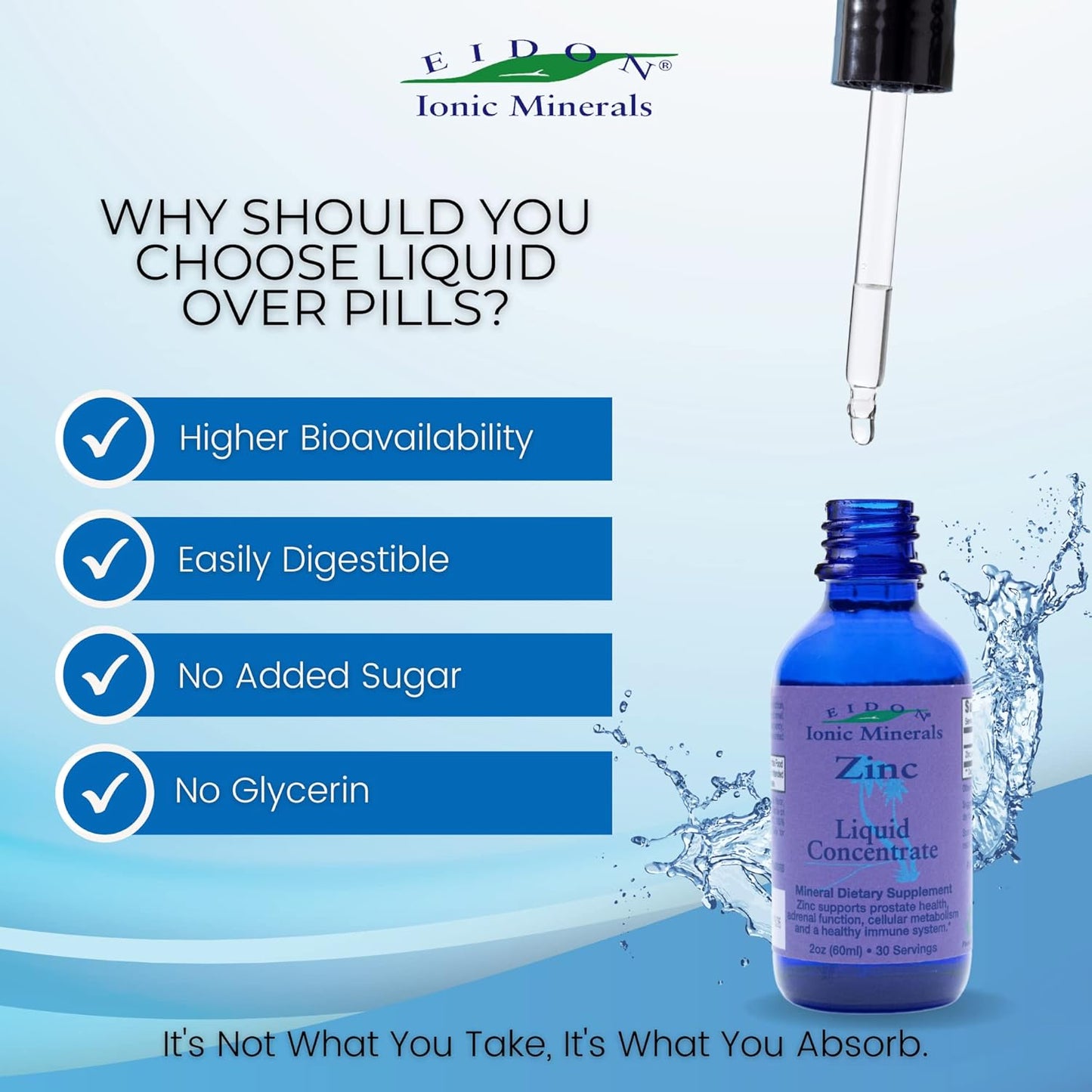 Liquid Zinc Concentrate Drops - Immune Support for Adults & Kids - Hair, Skin, Liver, Kidney Health - Stress Relief - 2 oz