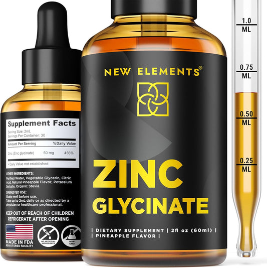 Liquid Zinc Glycinate Drops 50mg - Immune Health, Metabolism & Skin Care Support for Adults - Non-GMO Vegan Gluten-Free