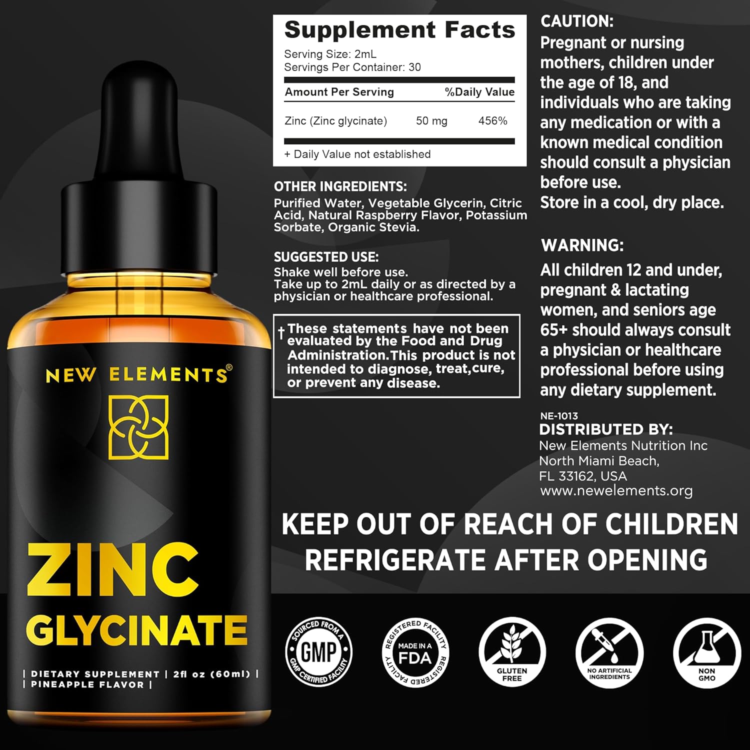 Liquid Zinc Glycinate Drops 50mg - Immune Health, Metabolism & Skin Care Support for Adults - Non-GMO Vegan Gluten-Free