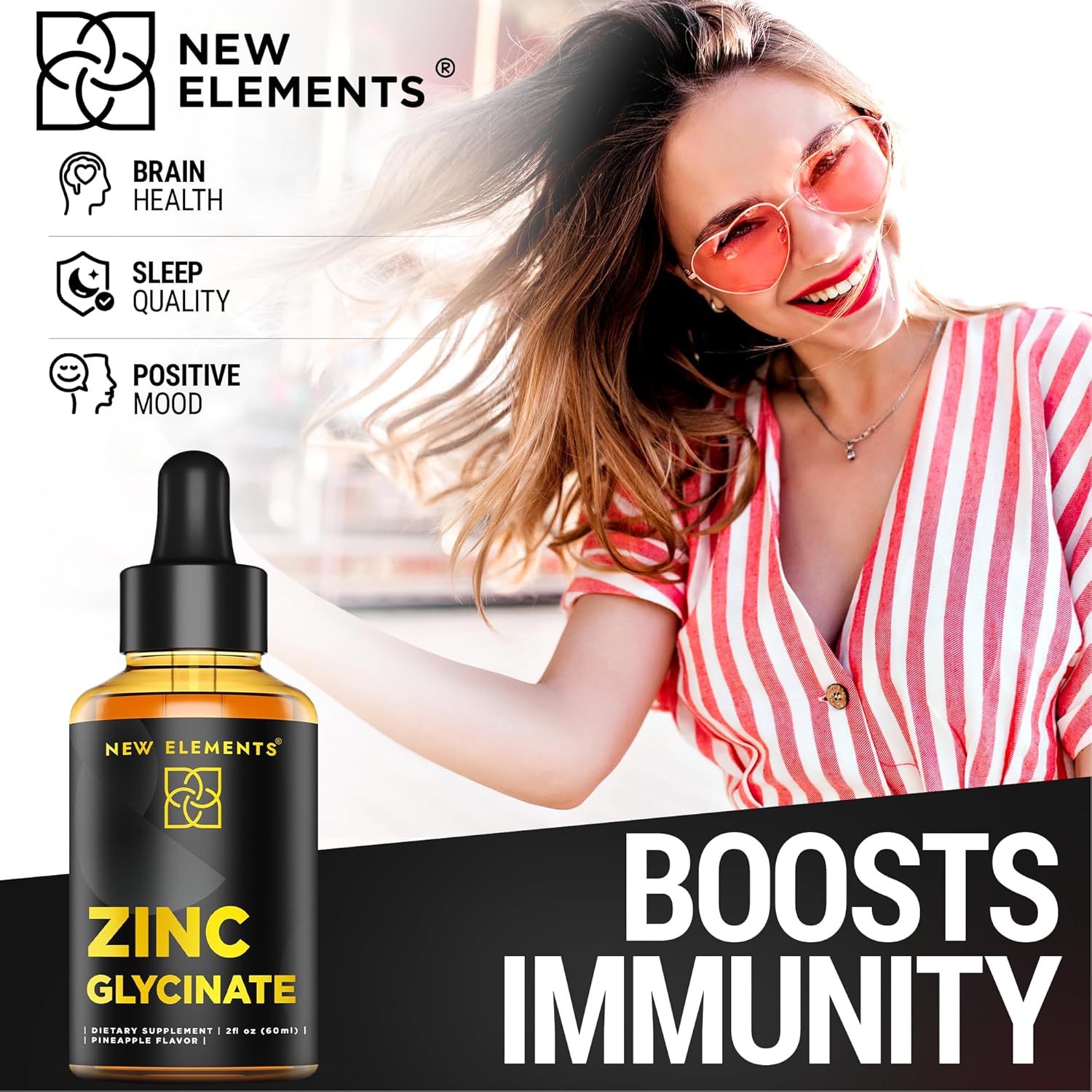 Liquid Zinc Glycinate Drops 50mg - Immune Health, Metabolism & Skin Care Support for Adults - Non-GMO Vegan Gluten-Free