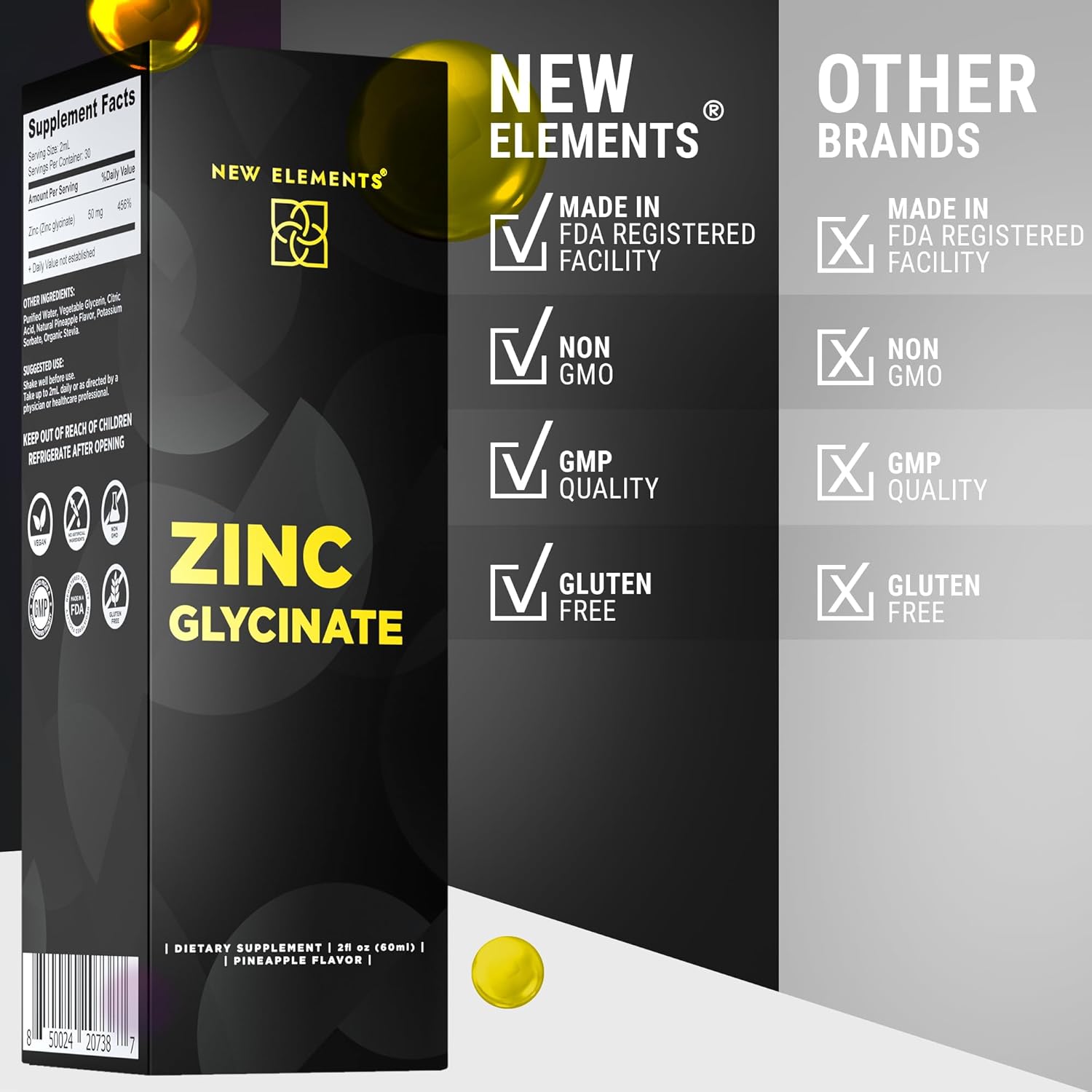 Liquid Zinc Glycinate Drops 50mg - Immune Health, Metabolism & Skin Care Support for Adults - Non-GMO Vegan Gluten-Free