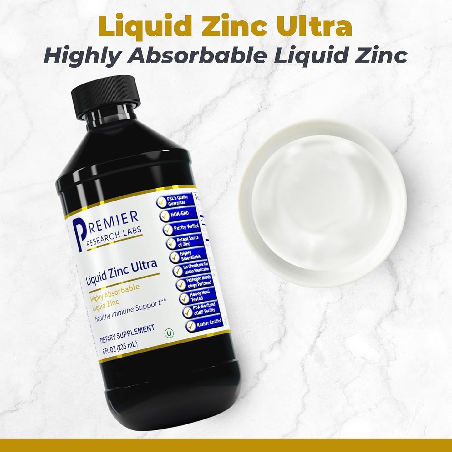 Liquid Zinc Ultra Supplement for Immune Support & Well-Being - Highly Absorbable Drops - 8 fl oz - Premier Research Labs