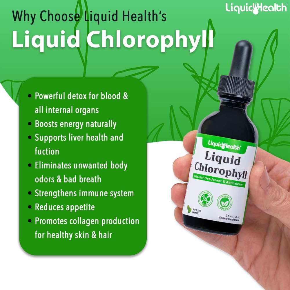 LiquidHealth Chlorophyll Drops - Internal Deodorizer, Liver Detox, Immune Support - Vegan, Non-GMO - Stop Bad Breath, Reduce Appetite - 2 Oz