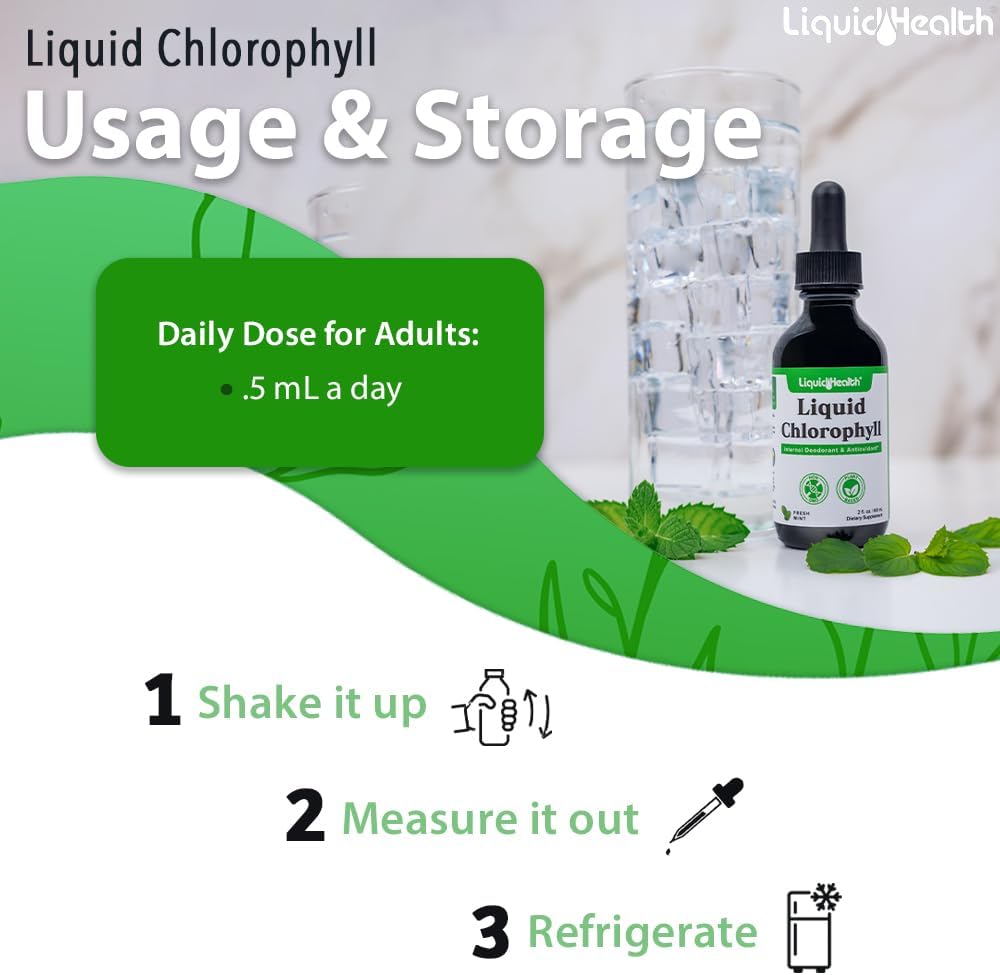 LiquidHealth Chlorophyll Drops - Internal Deodorizer, Liver Detox, Immune Support - Vegan, Non-GMO - Stop Bad Breath, Reduce Appetite - 2 Oz