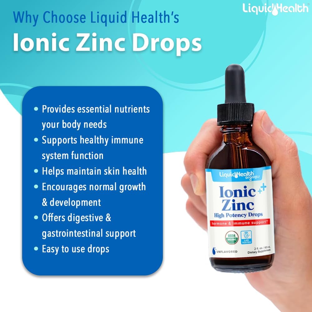LiquidHealth Ionic Zinc Drops, 15mg - 2 Oz Liquid Supplement for Adults, Men, Women & Kids 4+, Pure Zinc Vitamin with Zinc Sulfate Heptahydrate (2 Pack)