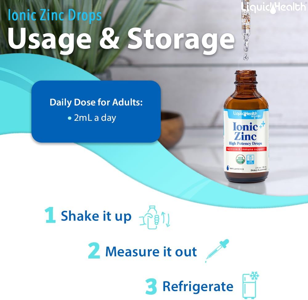 LiquidHealth Ionic Zinc Drops, 15mg - 2 Oz Liquid Supplement for Adults, Men, Women & Kids 4+, Pure Zinc Vitamin with Zinc Sulfate Heptahydrate (2 Pack)
