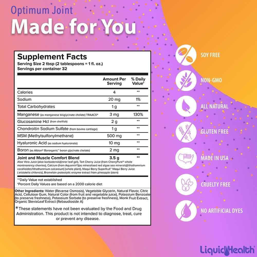 LiquidHealth Optimum Joint Glucosamine Chondroitin & Daily Multi Mineral Liquid Multivitamin Bundle - Sea Trace Minerals, Bone & Joint Health, Immune Support - Vegan & Non-GMO Formula for Men & Women