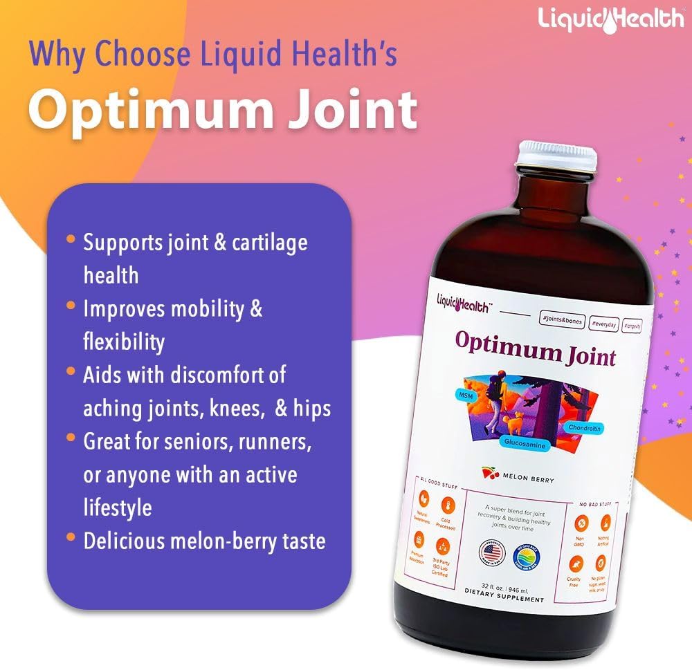 LIQUIDHEALTH Optimum Joint Support Multivitamin - Glucosamine, Chondroitin, MSM, Hyaluronic Acid - Mobility & Comfort - Runners & Athletes - Sugar-Free - Vegan - 2 Pack