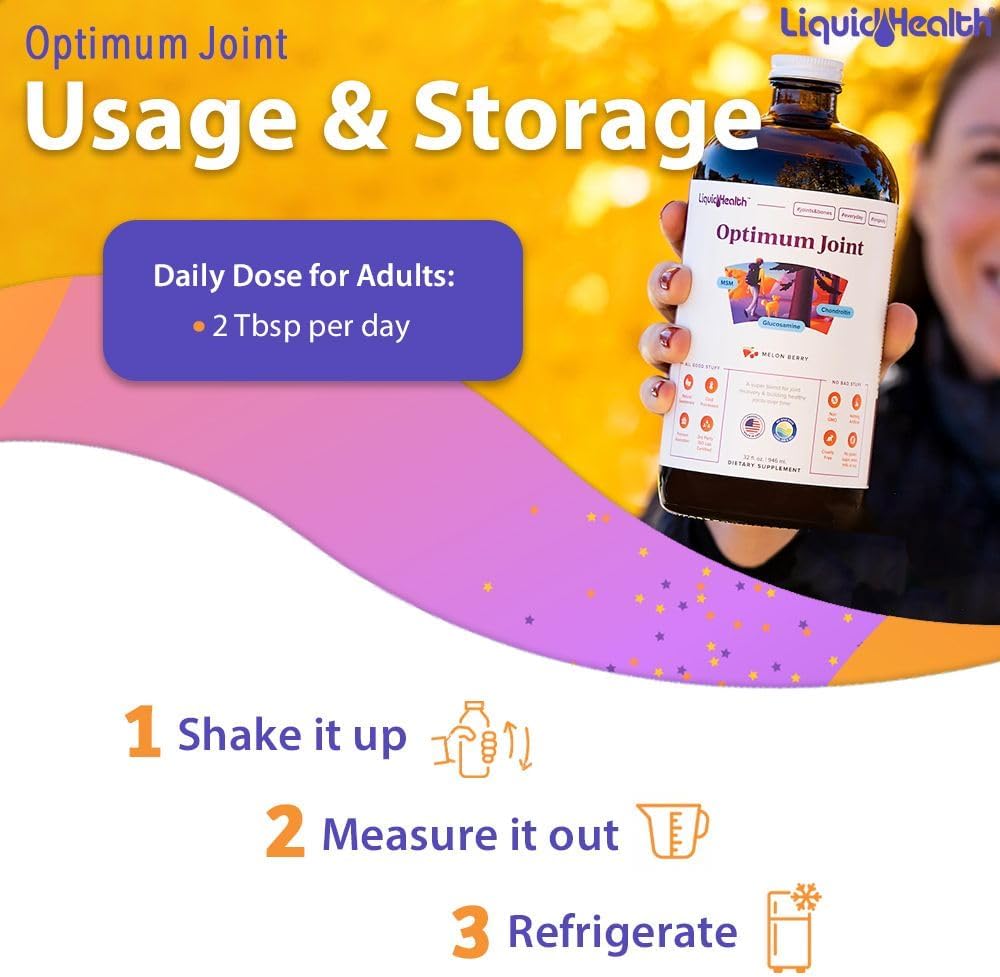 LIQUIDHEALTH Optimum Joint Support Multivitamin - Glucosamine, Chondroitin, MSM, Hyaluronic Acid - Mobility & Comfort - Runners & Athletes - Sugar-Free - Vegan - 2 Pack